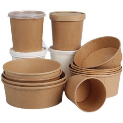 Qisqa bosma Takoway Kraft qog'ozini qopqoqli bir marta ishlatiladigan oziq-ovqat idishlari bilan bog'lab qo'yilgan idishlar Kraft qog'ozli kokake peshin